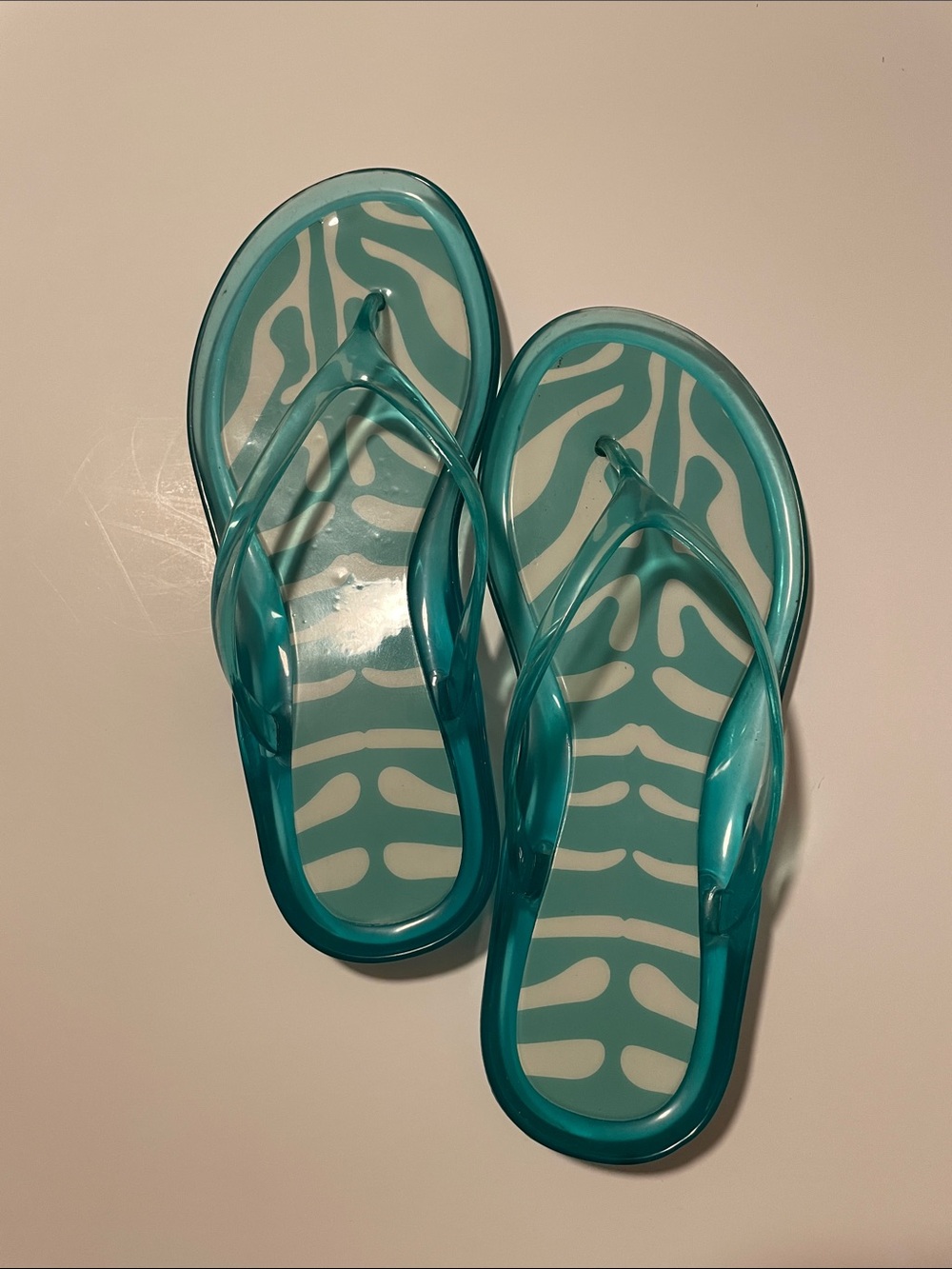 Teal Jelly Flip Flops with Zebra Print Size M (Size 7) Waterproof Flip Flops